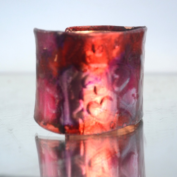 Handmade Copper Cuff Bracelet Pink Red Hearts Valentine Gift Boho Artisan OOAK - Picture 6 of 7